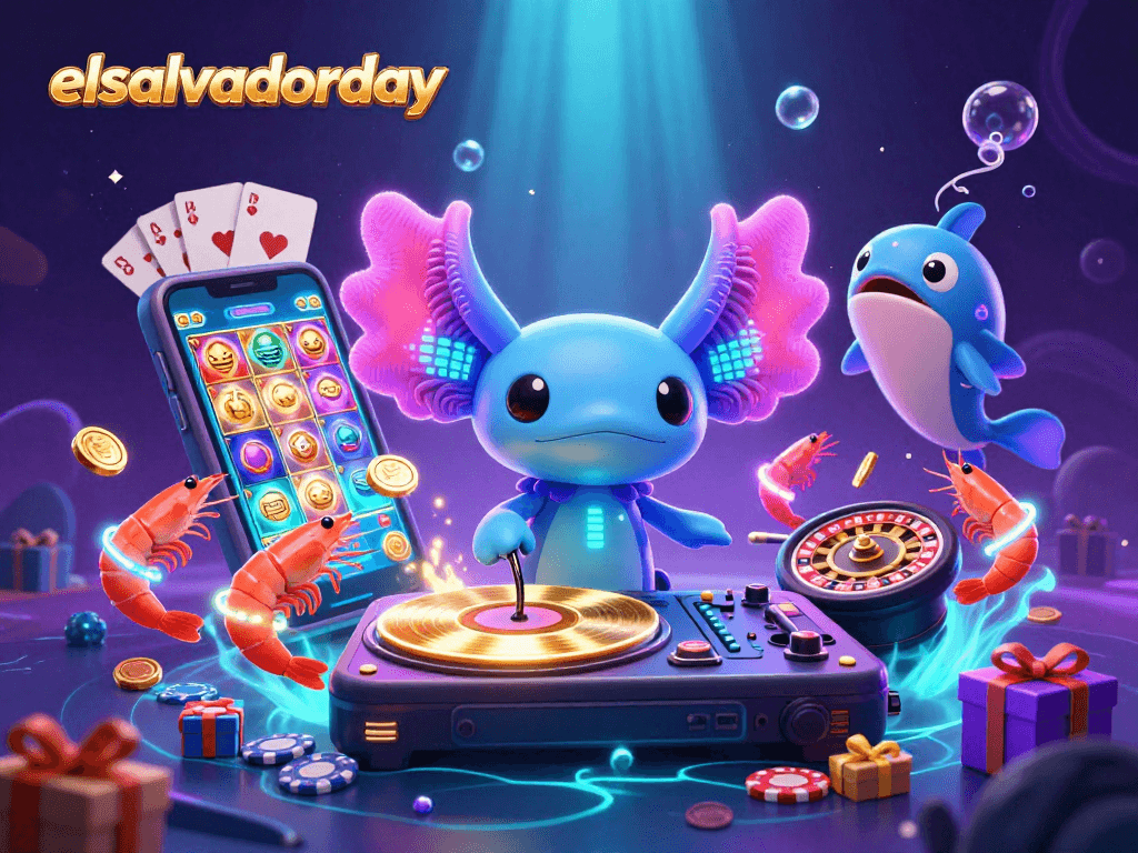 Play in style at elsalvadorday, featuring vibrant 3D characters and gambling elements.