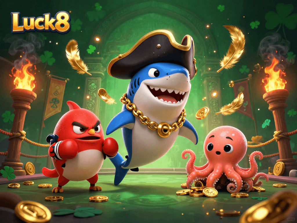 Experience the excitement at Luck8 Casino with a thrilling scene of characters and dynamic game elements.