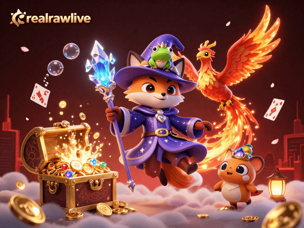 realrawlive enhances the casino experience with vibrant characters, treasure, and magical elements.