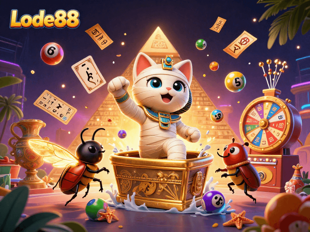 Lode88 brings excitement to the casino scene with colorful lottery balls and dynamic characters.