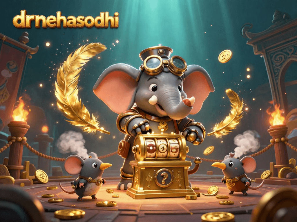 Spin the golden slot machine with drnehasodhi's playful steampunk characters in an enchanting casino scene.