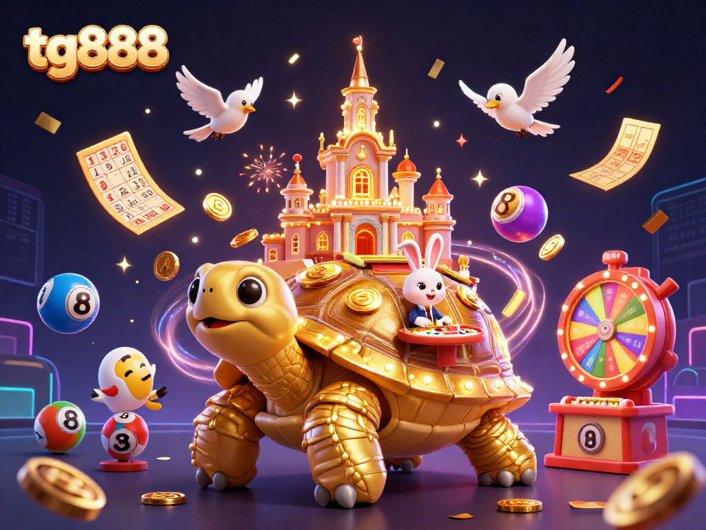 Experience the excitement of tg888 with bountiful coins and vibrant games in a festive casino scene.