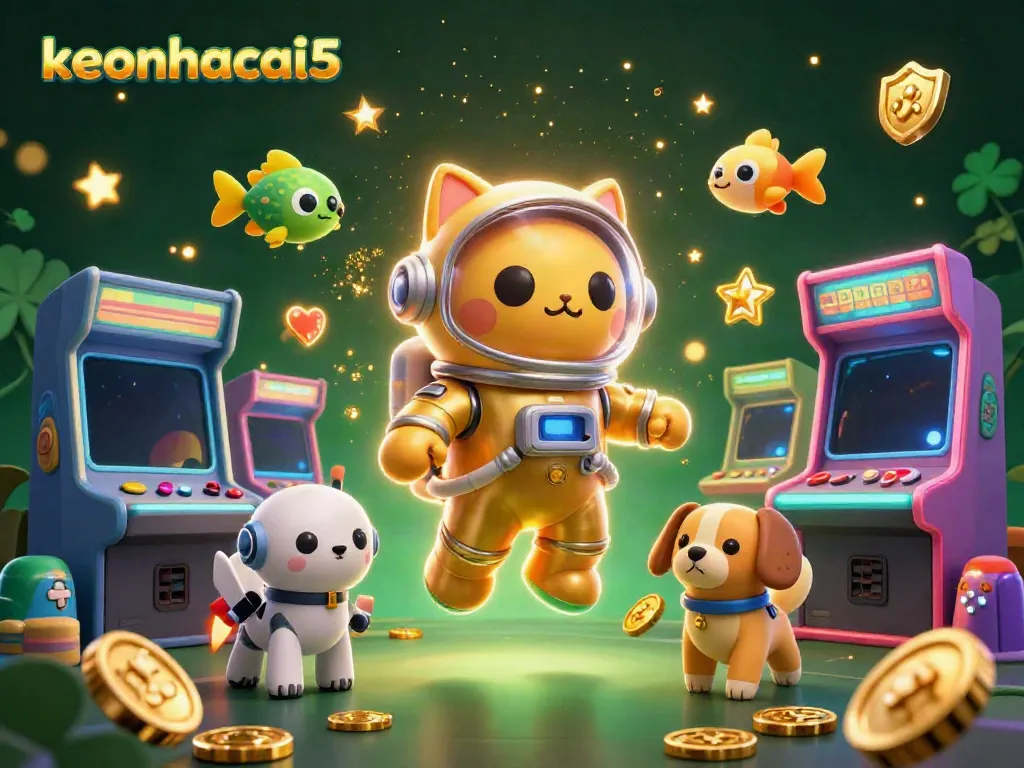 Engage in exciting betting strategies with keonhacai5 through a colorful and dynamic casino-themed scene.