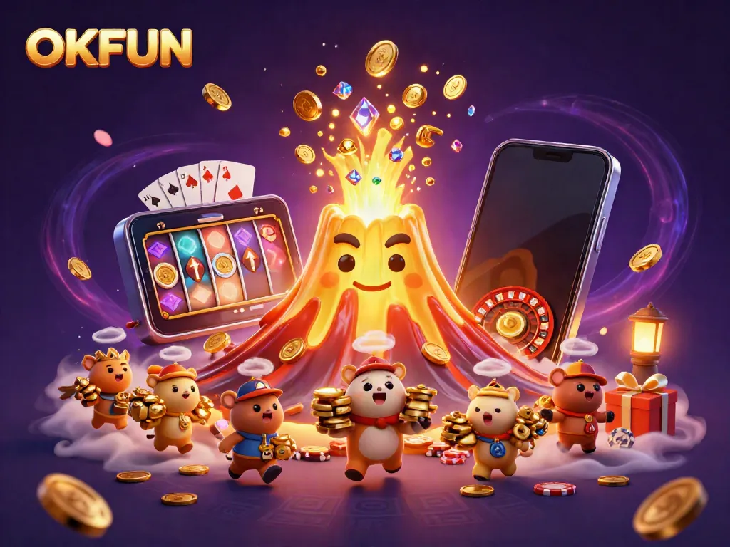 OKFUN ignites excitement with vibrant gambling elements in a dynamic casino scene.