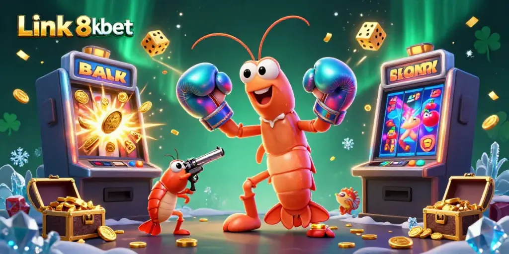 Experience thrilling gameplay in a vibrant casino scene with Link 8kbet, featuring slot machines and dynamic characters.