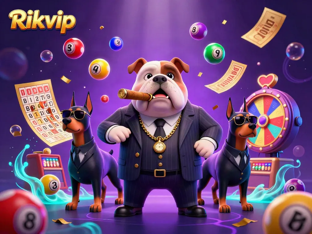 Engage in thrilling gaming action with Rikvip in a vibrant 3D casino scene.