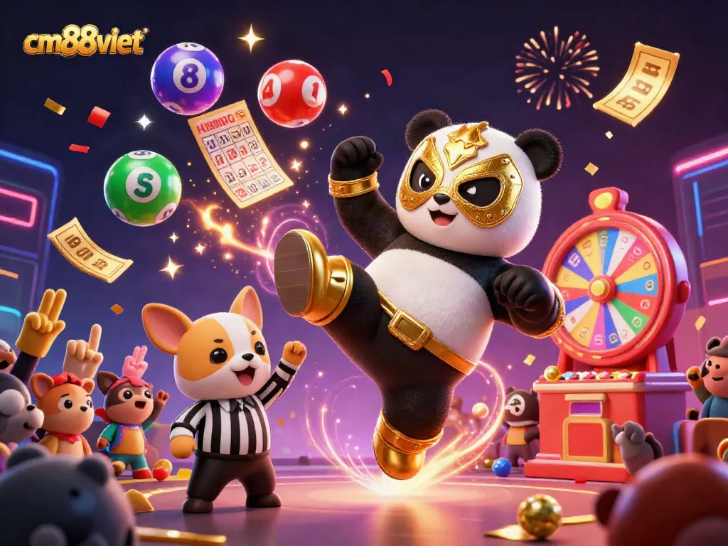 Engage in thrilling gameplay at cm88viet with exciting dynamic scenes of colorful lottery balls and lively spectators.