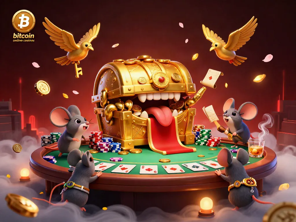 Experience thrilling bitcoin online casinos with vibrant gameplay around treasure-luring characters and poker dynamics.