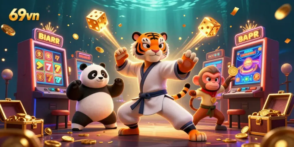 Experience the thrill of 69vn with dynamic characters, slot machines, and vibrant casino action.