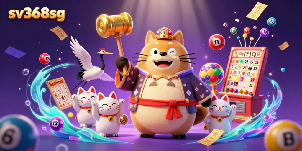Experience sv368sg's vibrant casino illustration with cheerful characters and dynamic game elements.