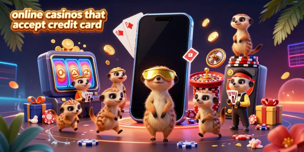 Engage with online casinos that accept credit card through this vibrant 3D meerkat casino scene.
