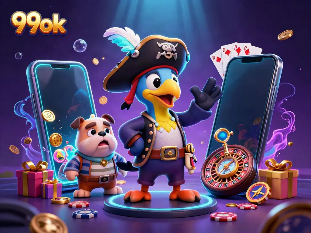 Experience thrilling casino adventures with 99ok's vibrant games and characters in an exhilarating 3D scene.
