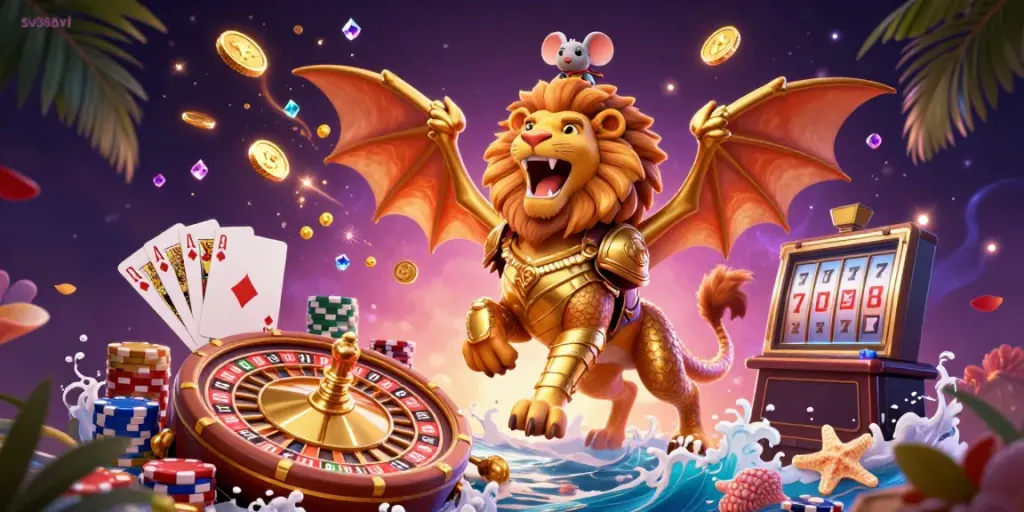 Experience thrilling moments at sv368vi with a roaring chimera and dazzling casino elements.