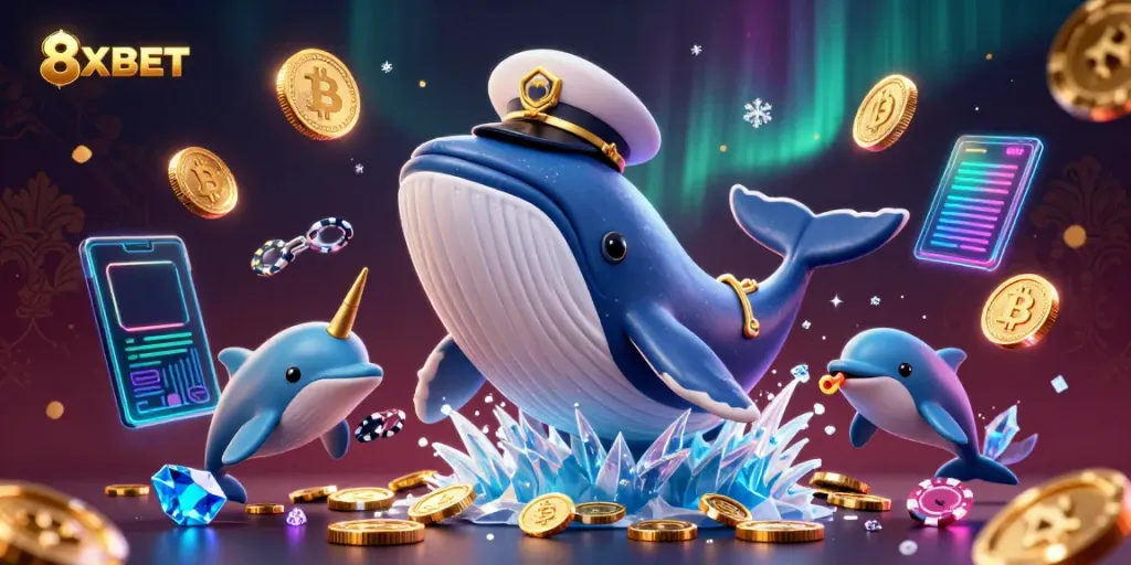 Engage with 8XBET in a thrilling underwater casino adventure filled with playful dolphins and riches.
