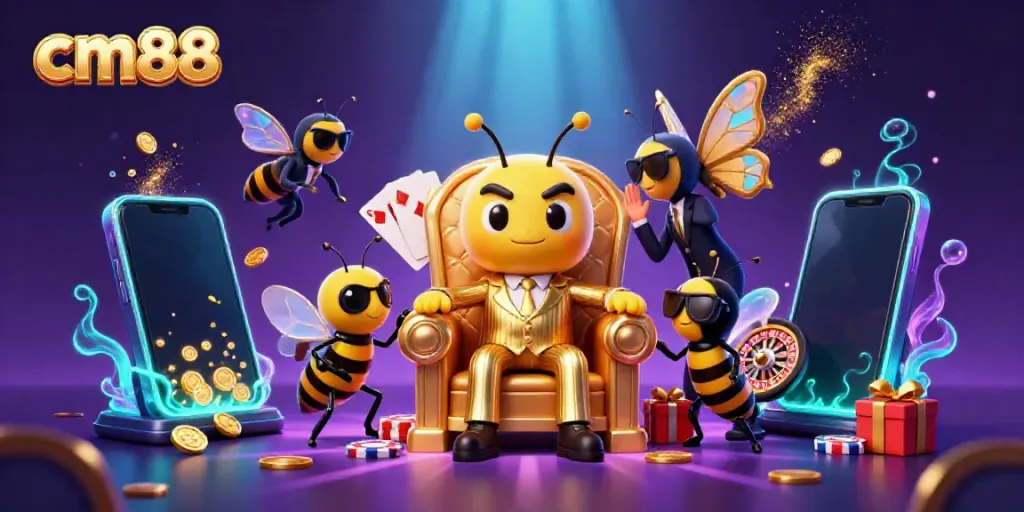 Experience excitement at cm88 with a 3D bumblebee mob boss, engaging in vibrant casino action.