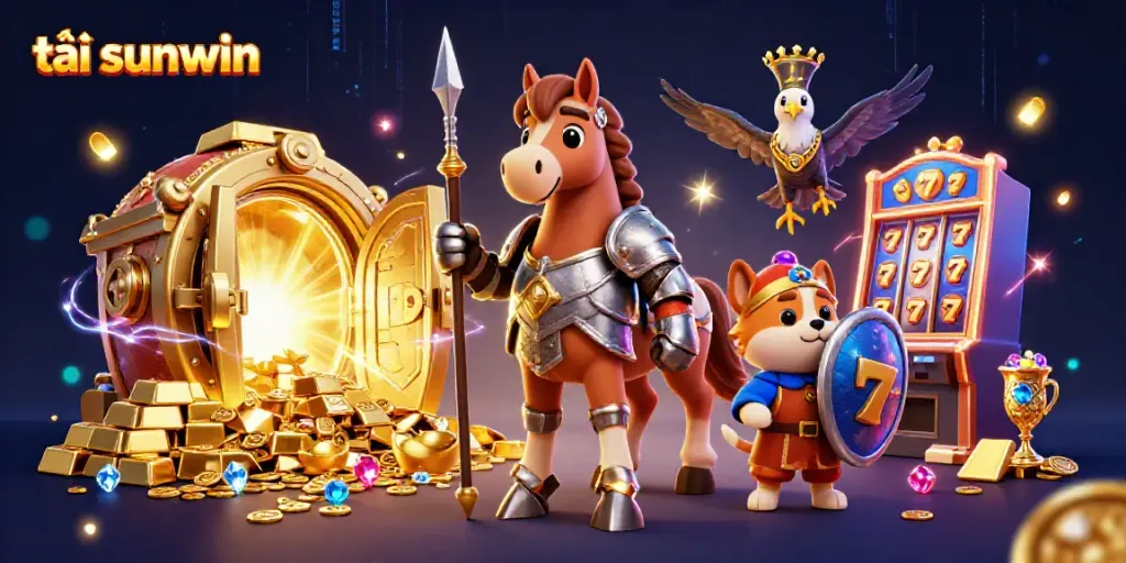 Engage with exciting gameplay by tải sunwin, featuring knights and treasures surrounding a dynamic slot machine.