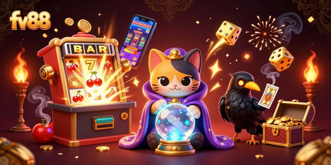 Experience thrilling gambling action with fv88's vibrant and mystical casino-themed illustration.