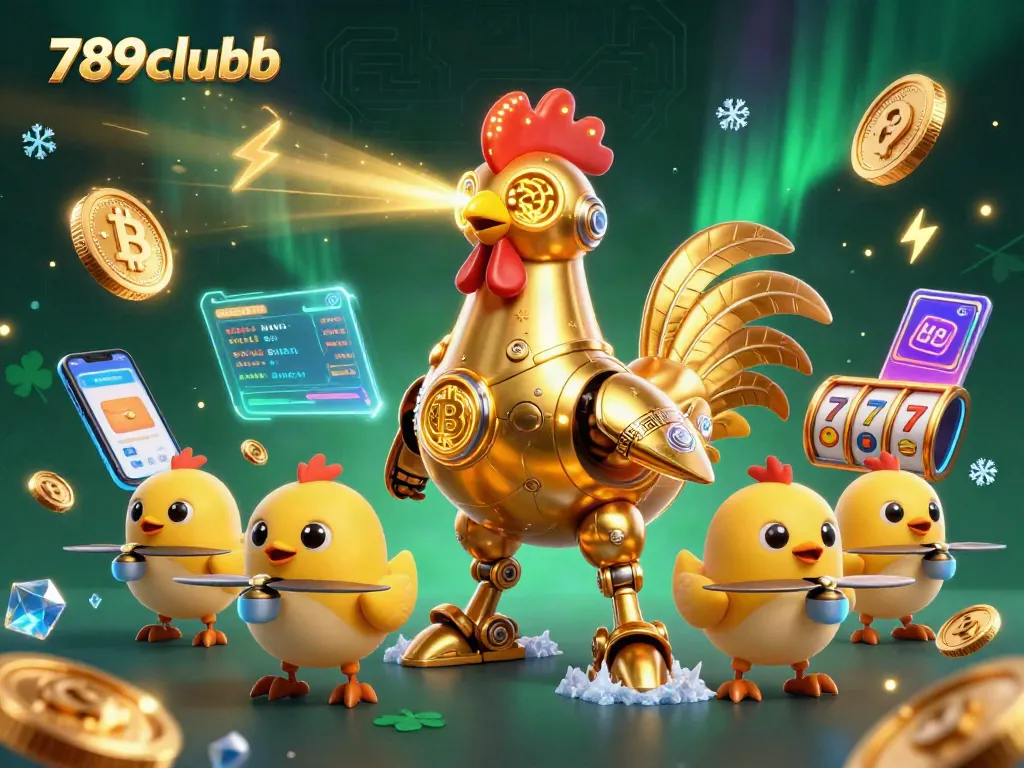 Experience the excitement of 789clubb with a vibrant 3D casino illustration showcasing slot games and cryptocurrency elements.