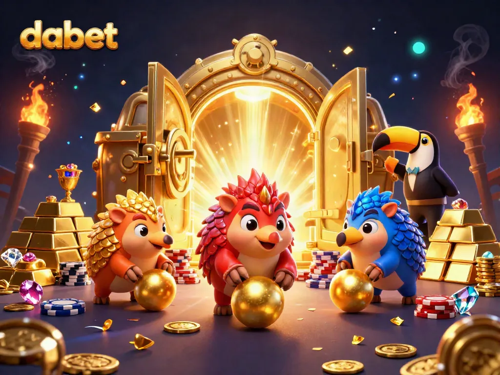 The rival pangolins compete in a colorful dabet online casino scene filled with gold and poker chips.