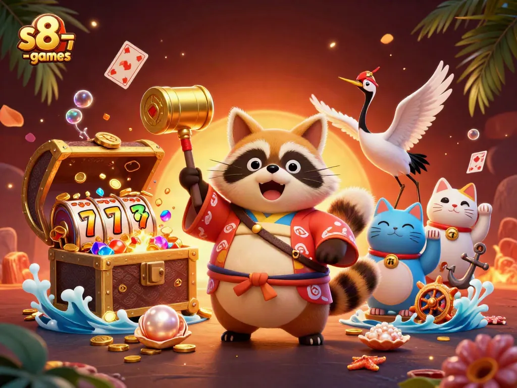 Engage in thrilling gameplay with s8-games featuring vibrant tanuki and lucky charms.