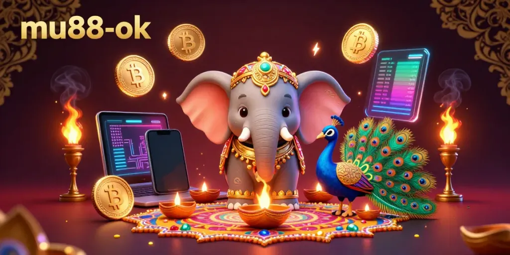 Experience the excitement at mu88-ok with colorful casino games and crypto coins lighting up the scene.