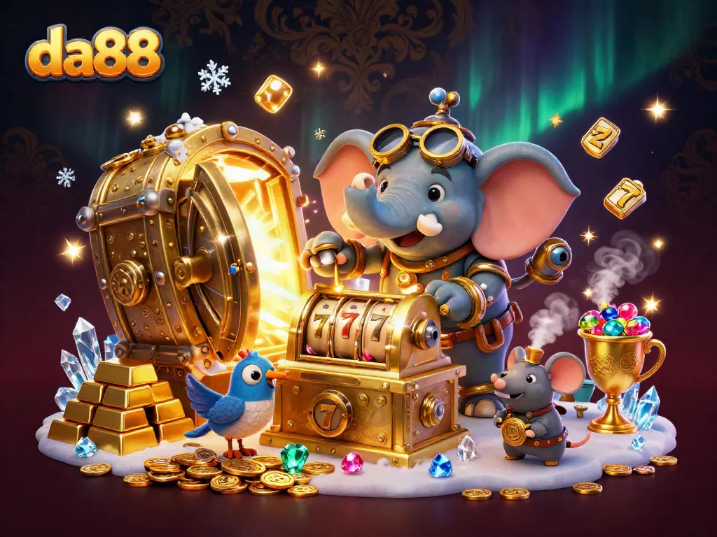 Spin the da88 slot machine with steampunk characters and treasures all around