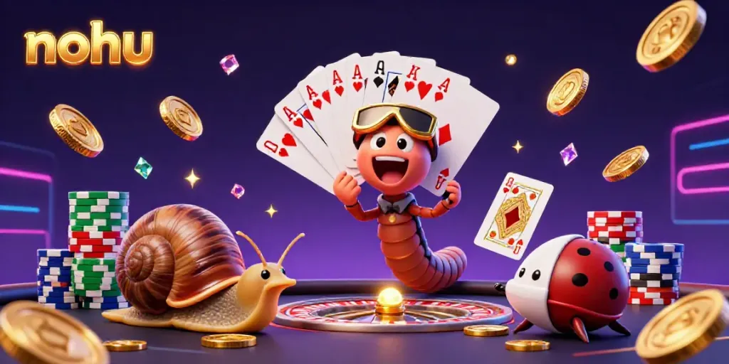 NoHu promotes festive gambling excitement with cartoon characters and rich casino elements.